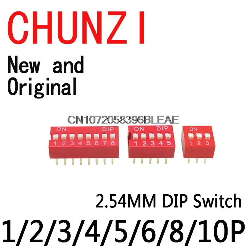 5PCS DIP Switch 2.54MM DA-02 Horizontal Dial 90 Degrees Plug-in Side Insert Bent Foot Switch 1/2/3/4/5/6/8/10P