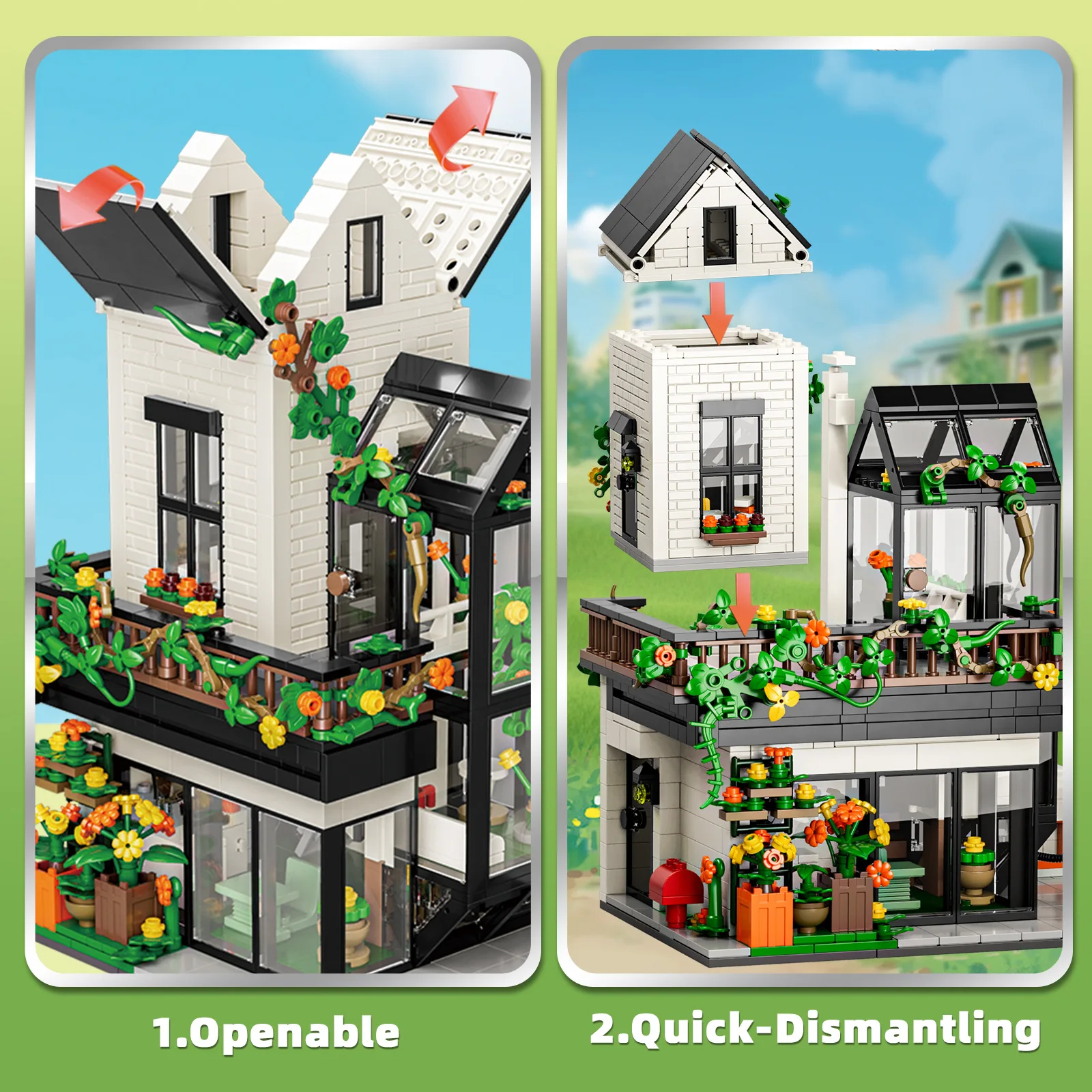 Compatibele Lego-bouwstenenset Tuinvilla Dorp Bloemen Zonneschijn Kas Auto's Minispeelgoed Geschenken Kinderen Volwassen Jongens Meisjes