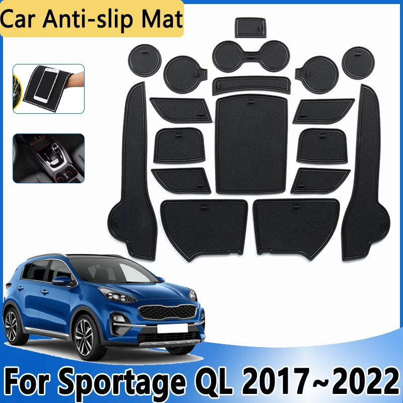 For KIA Sportage QL KX5 2017 2018 2019 2020 2021 2022 Car Slot Hole Pad Non-Slip Rubber Mat Door Groove Cup Stickers Accessories