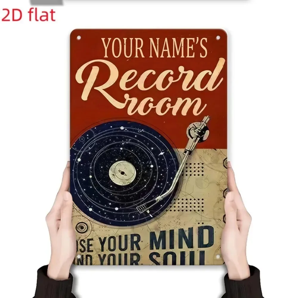8×12 Inch Customizable Retro Record Player Tin Plaque, Personalized Custom Name & Text Waterproof Wall Decor Gift for Bar Cafe M