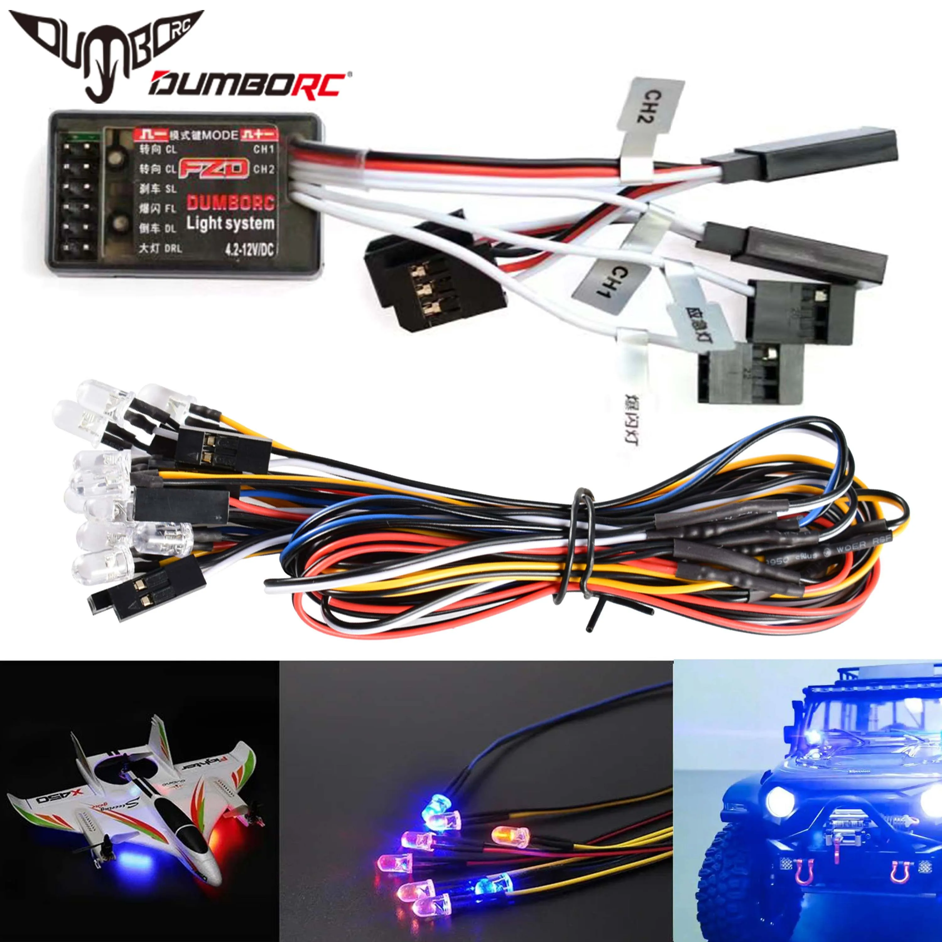

DUMBORC FZD RC Car Simulation Light Controller 12 LED System Kit for 1/10 1/8 On Road Truck Drift TAMIYA CC01 4WD Axial SCX10
