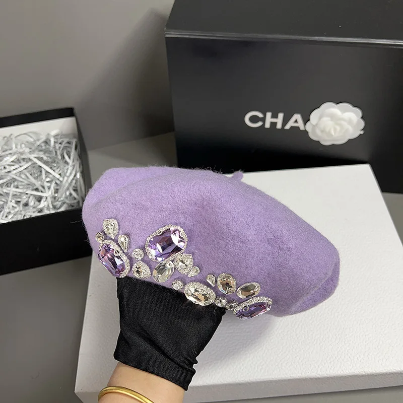 

Брендовые толстые зимние французские береты художника для женщин и девочек, шапка художника, женская теплая роскошная шапка со стразами, шапки gorra썹a