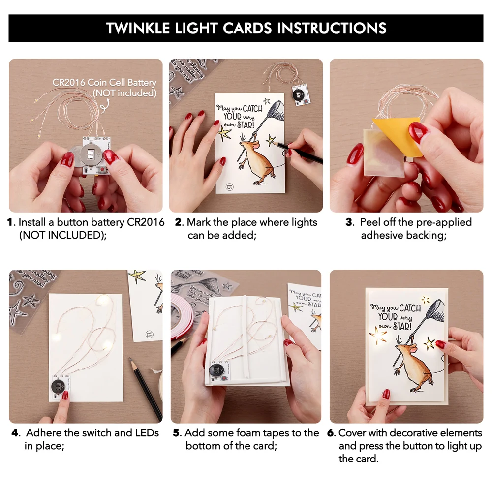 3pcs Twinkle Light with Three Bright/Warm White Flashing LEDs,Self-Adhesive Light-Up Units for Making Interactive Twinkle Cards