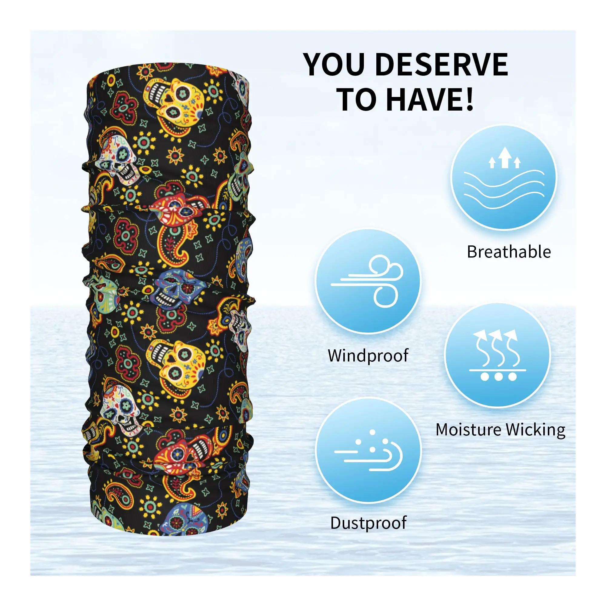 مخصص الجمجمة بيزلي الأزهار الفن الرقبة الجراب الرجال النساء الأشعة فوق البنفسجية الوجه درع الشتاء باندانا وشاح لركوب الدراجات