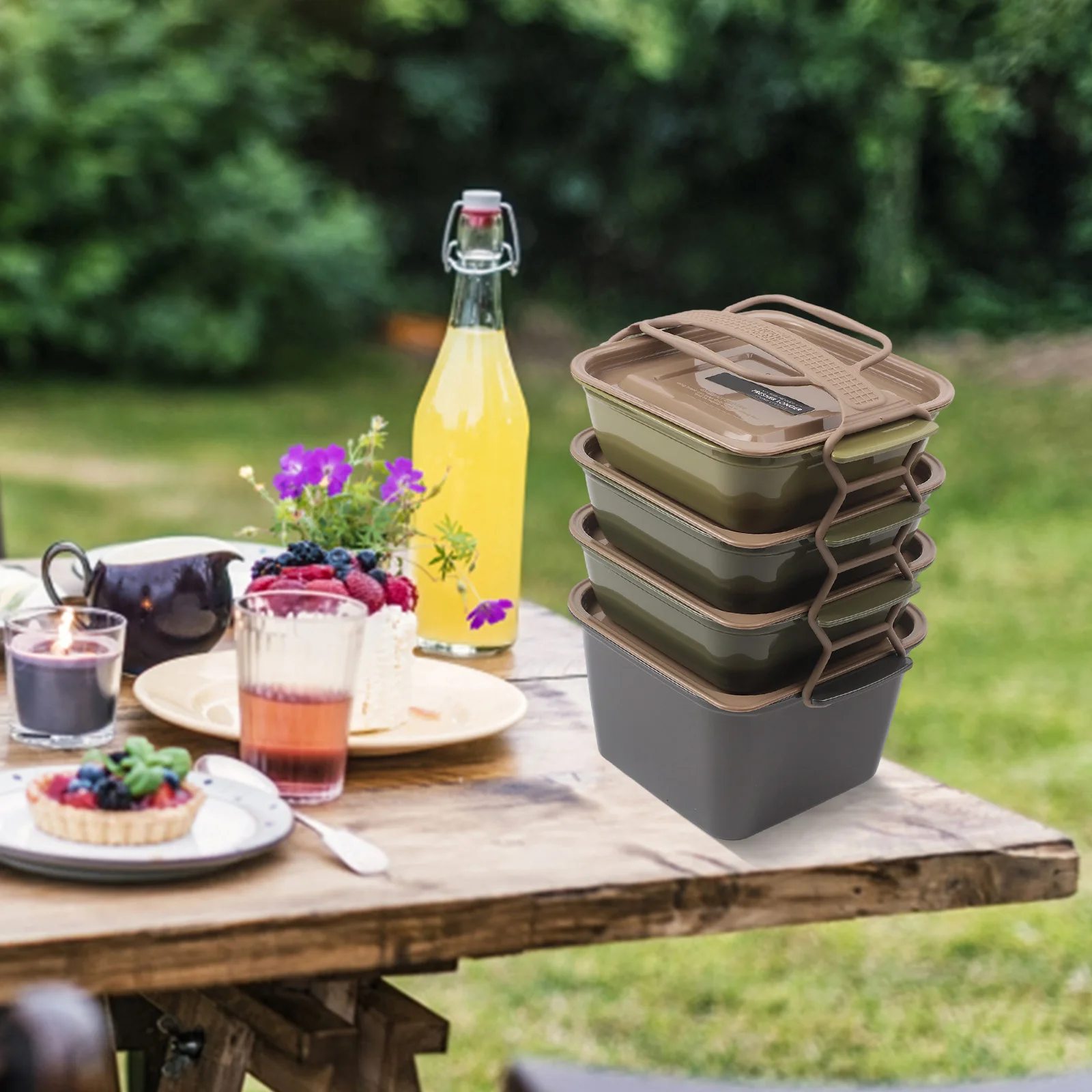 Lunch At Work Green Food Storage Containers Versatile Lunch Box For Outdoor Use 4 Layer Container Easy Organization
