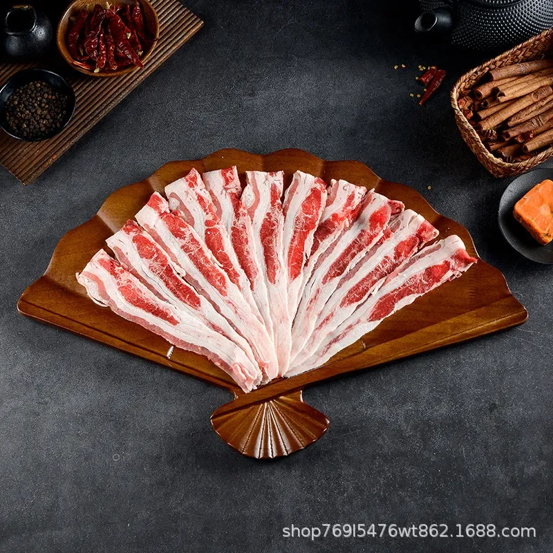 Creative Solid Wood Fan Shaped Plate For Hot Pot Restaurant Beef Mutton Vegetable Serving Dish Personalized Chinese Style