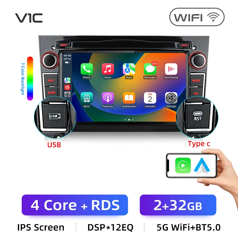 Junsun 7 Inch Universal Car Radio for Opel Astra H J Vectra Vauxhall Antara Zafira Corsa C D Vivaro Meriva CarPlay Android Auto - afbeelding 1