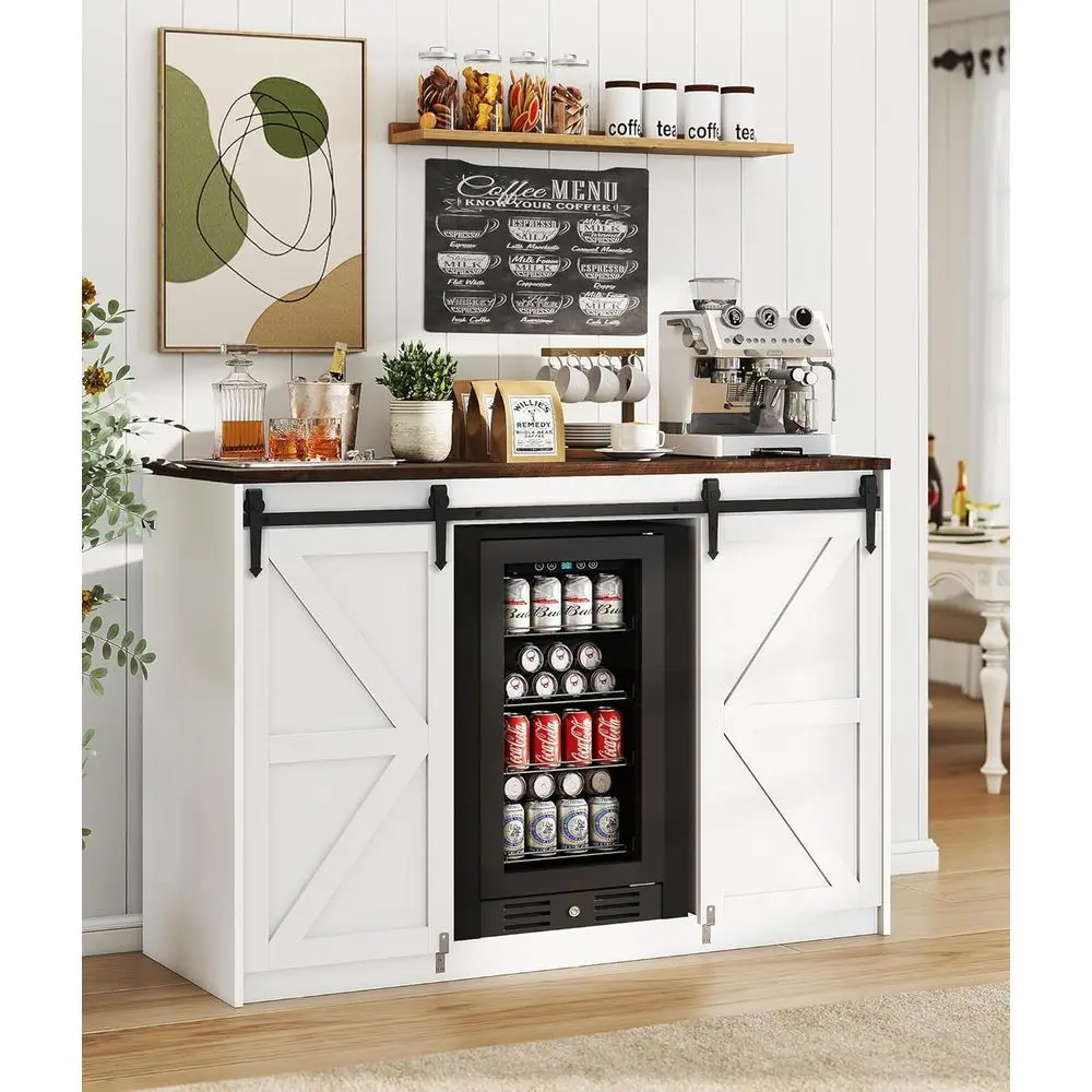 

53 White Wine and Coffee Bar Cabinet with Ridge Space and Power Outlet for Kitchen and Dining Area