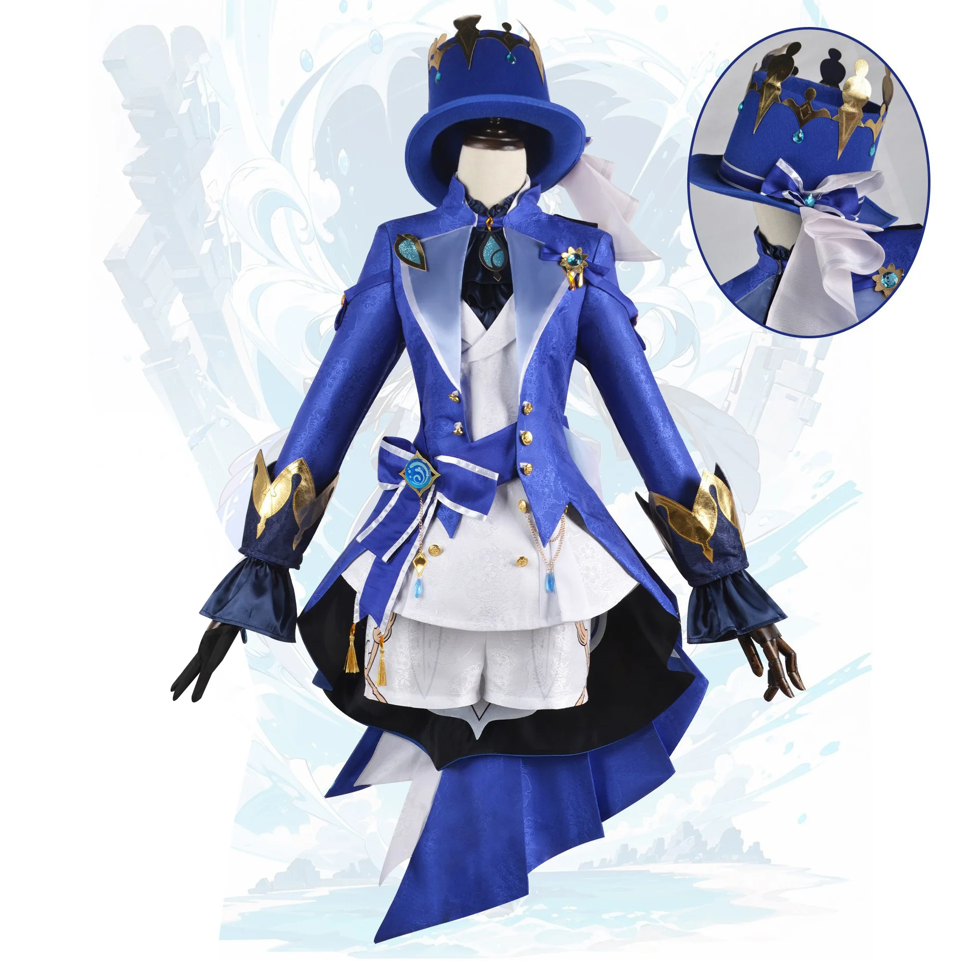 

‌Genshin Impact Furina Hydro Archon Cosplay Costume Set Focalors of Fontaine Dress with Starry Skirt Metal Foot Accessories