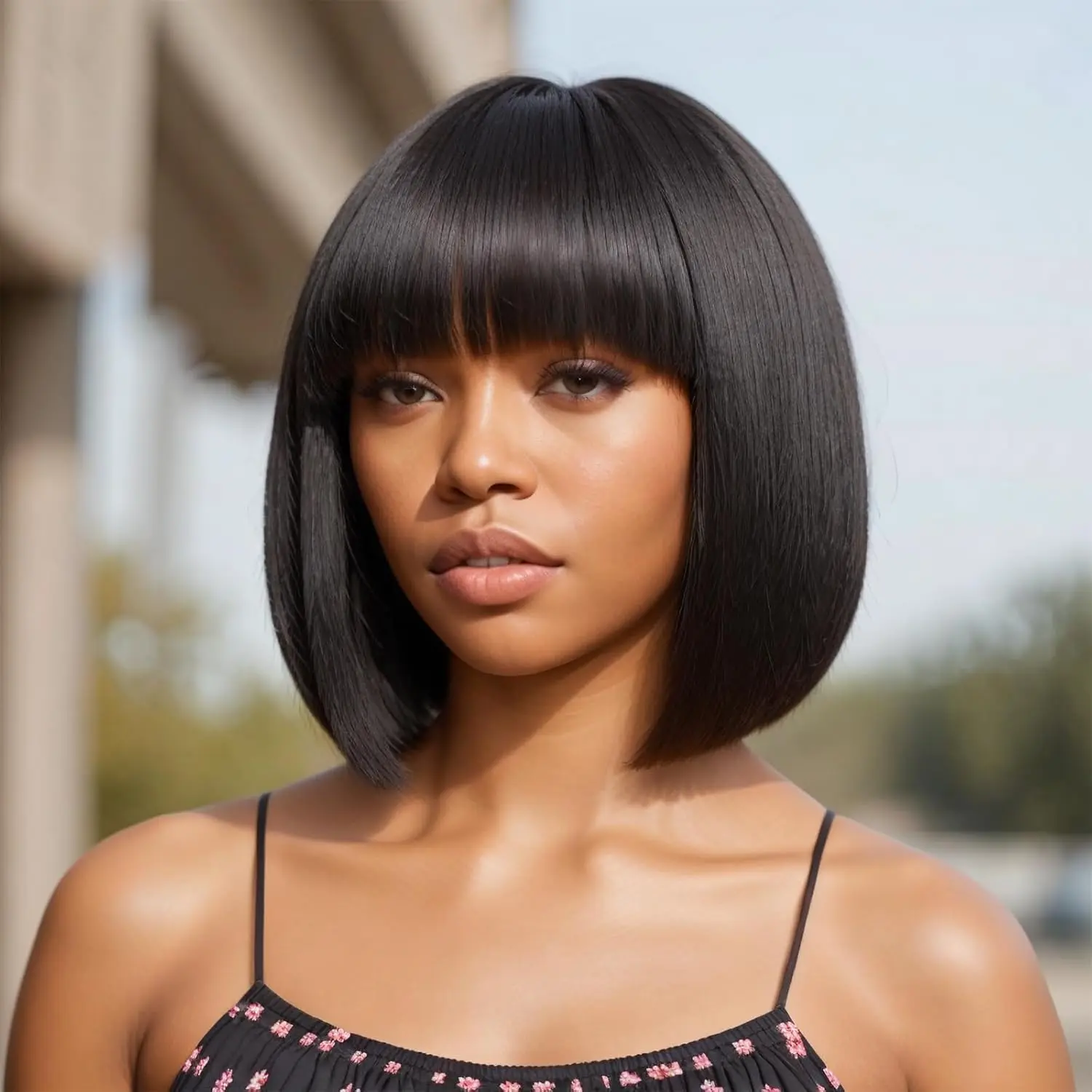 Ykb 10 Inch Light Yaki Straight Bob Wigs With Bangs Human Hair Short Bob Human Hair Wigs For Black Women Hd Lace Glueless Ready