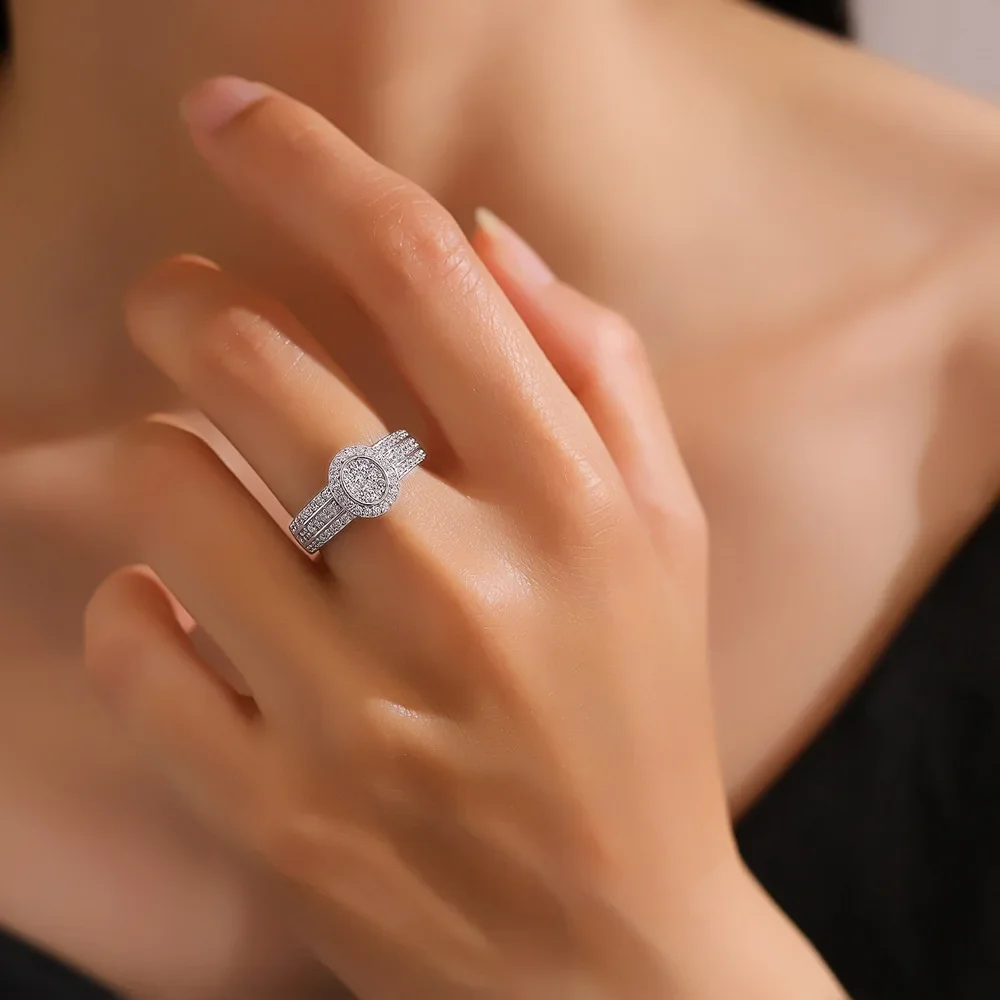 جديد S925 الفضة النقية الأمازون كامل الماس الزركون الأزياء البيضاوي خاتم المرأة خاتم مجوهرات الزفاف