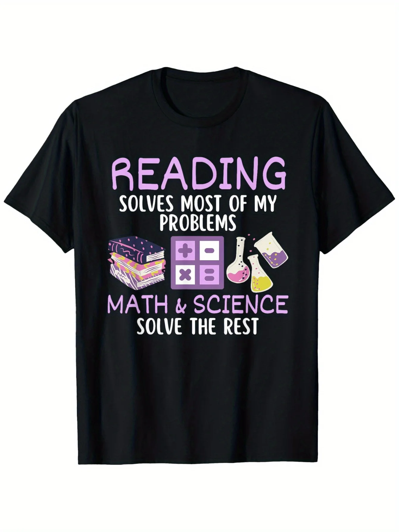 Reading Solves Most of My Problems Math & Science Teacher T-Shirt, Loose style new unisex short-sleeved T-shirt, casual and comf