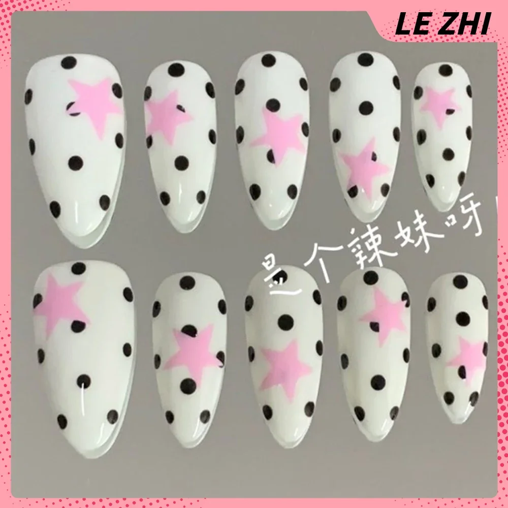 

Spicy Girl Long Stiletto Coffin Handmade Press On Nails 3D Bowknot Flowers Metal Chain Glitter Diamond Reusable Fake Nails