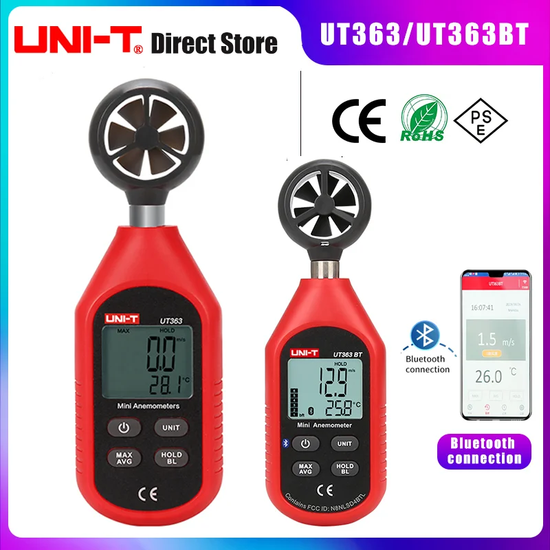 UNI-T UT363 UT363BT Mini Handheld Anemometer with Bluetooth Digital Wind Speed Measure Meter Temperature LCD Display