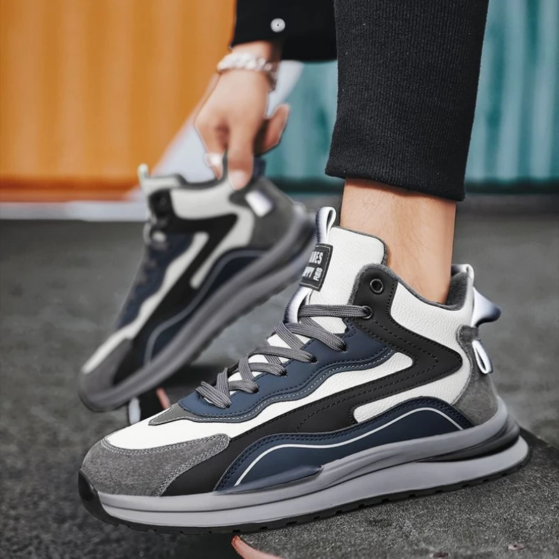 

2025 New Men's Summer High-Top Sporty Casual Vintage Dad Shoes Fleece-Lined Thermal Cotton Sneakers for Outdoor Activities