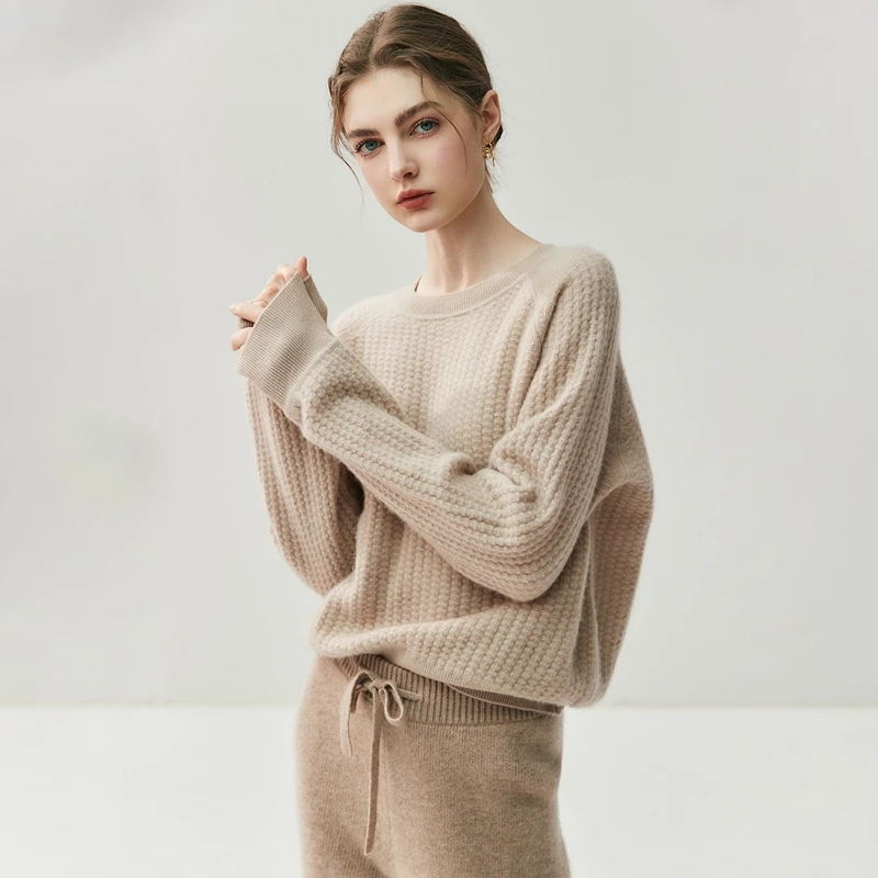 

Autumn Winter Elegant Women's 100% Cashmere O-Neck Pullover Long Sleeve Sweater Casual Soft Lazy Style Knit Undergarment Top