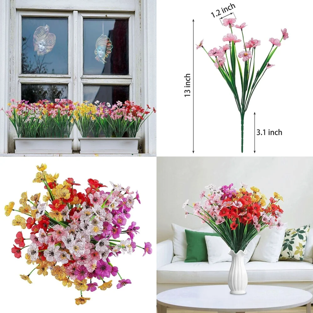 

2 8 bunch artificial flowers outdoor UV resistant plastic plants silk blooms garden decor fake flowering shrubs realistic floral