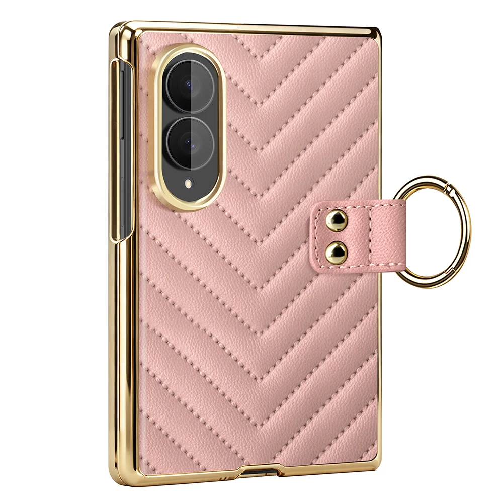 Fashion Ring Holder Integrated Shell and Membrane Leather Case for Samsung Galaxy Z Fold8 Fold 8 Wide Shockproof Portable Cover