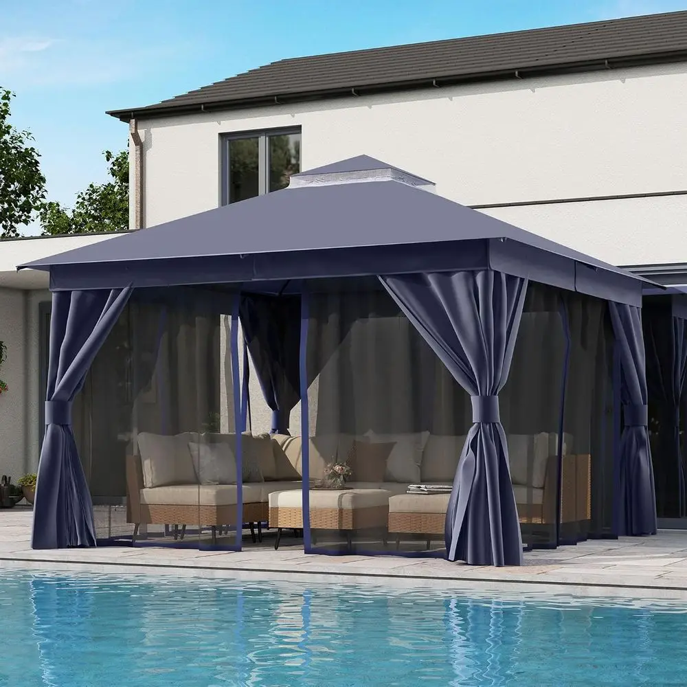 

Уличная беседка 3,6x3,6 м для тяжелых условий эксплуатации с двойной крышей, москитной сеткой и экраном для обеспечения приватности — идеально подходит для вечеринок, двора, сада