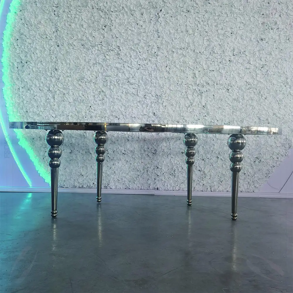 FSDKX Wholesale Half Moon Tempered Glass Top Durable Stainless Steel Wedding Table