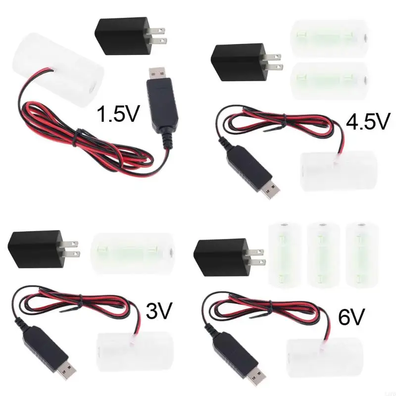 

A3PD USB LR20 D Battery Eliminator Cable Can Replace 1-4pcs 1.5V 3V 4.5V 6V C Battery for LED Light Walkie Talkie US Plug