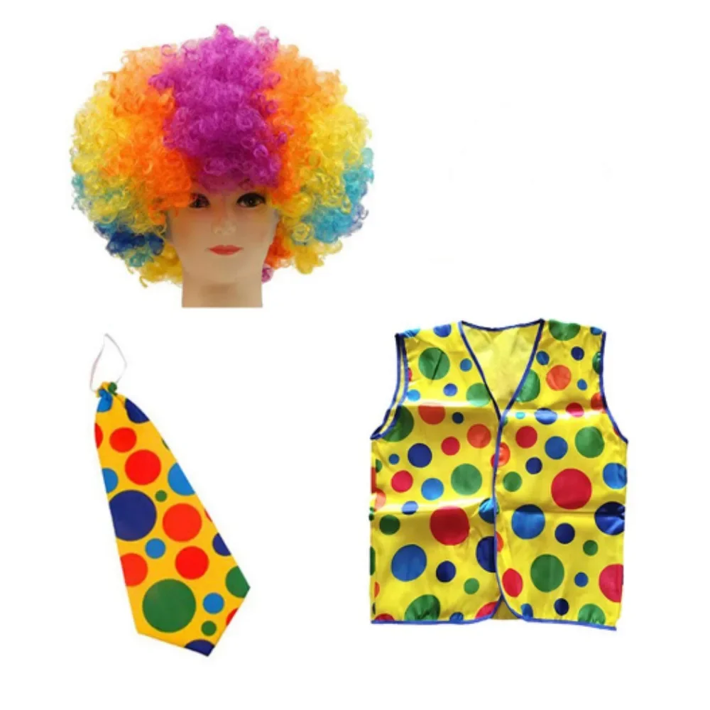 Accessoires de costume de clown, perruque, gilet, cravate, nez de clown, etc. conviennent aux costumes de fête du parc d'attractions