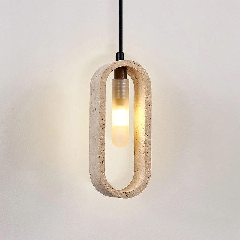 

Скандинавский элитный подвесной светильник в стиле Ваби-Саби для спальни, прикроватный, из желтого камня, под старину, кремовый, для барной стойки, ресторана