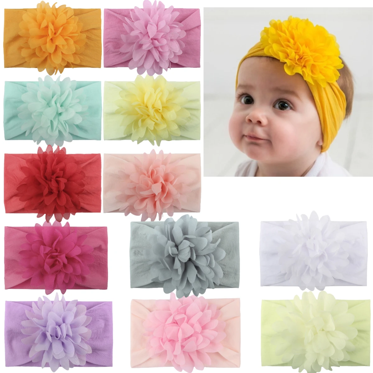 

6/8/12PCS New Soft Nylon Headbands Flower Hair Accessories for Baby Girls Headwear Newborn Photography Props