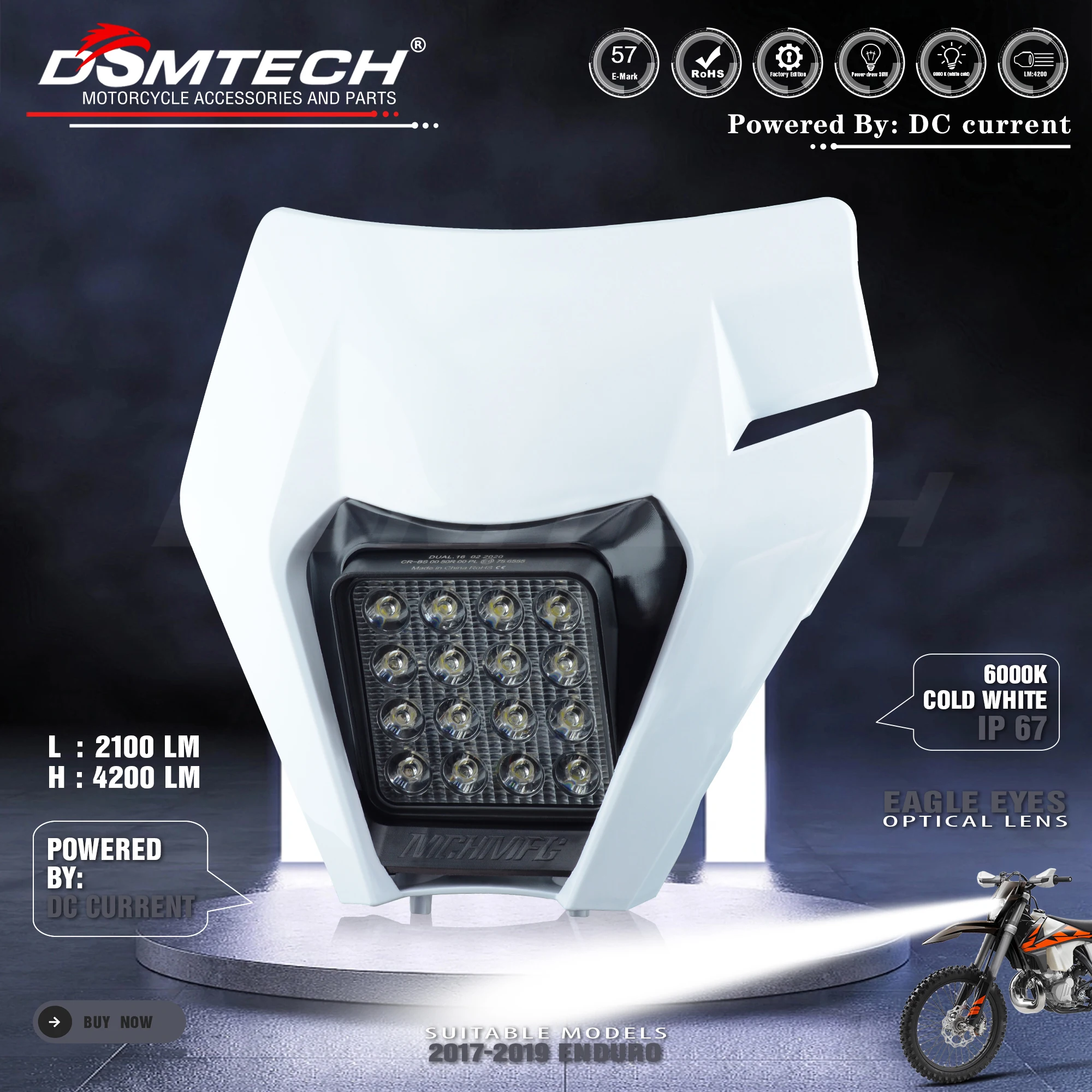 DSMTECH-Lampe de sauna pour moto, éclairage pour KTM, SX, F, EXC, XCF, SMR, 2014, 2015, 2016, 2017, 2018-2023, D343 Bike MX Endflats, Smile Moto