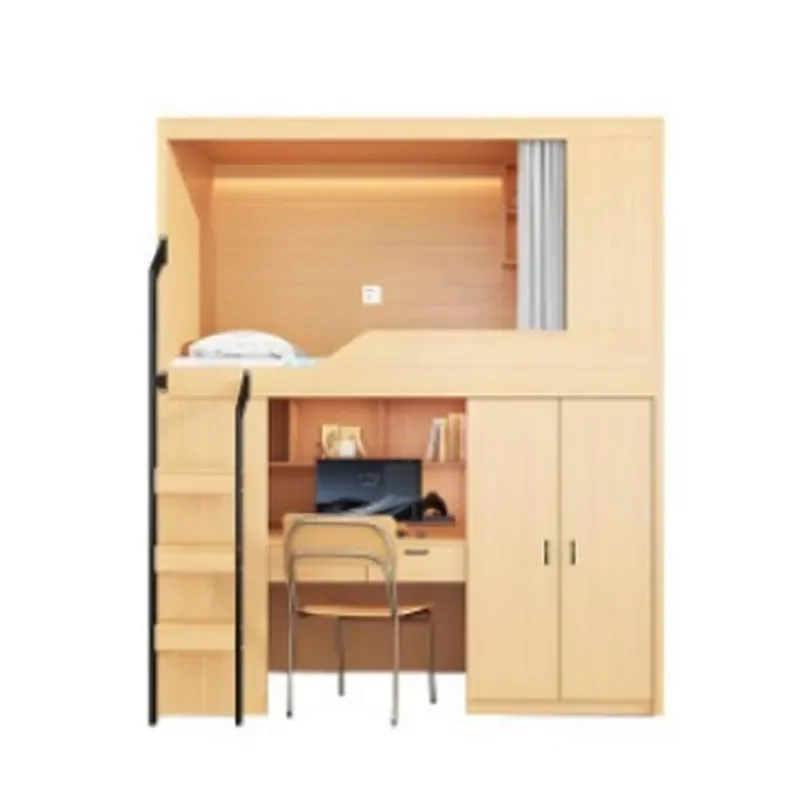 Space Capsule Bunk Bed Twin Over Twin Loft Bed with Privacy Curtain for College Dorm Apartment Hostel Space Saving Metal