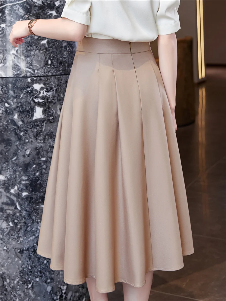 Women's Korean Fashion Big Swing Long Skirt Elegant A Line Skirt High Waist Office Ladies Spring Summer Wild 2023