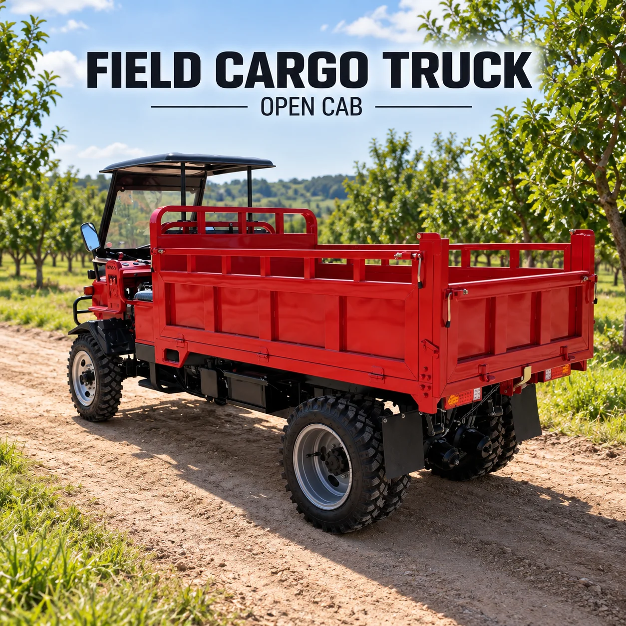 Agricultural Transporter with Open Steering Cab and Rear Panel Bed for Field Work
