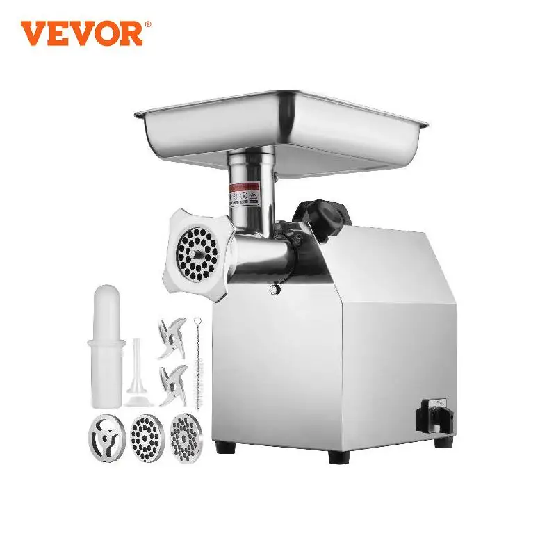 VEVOR Electric Industrial Meat Grinder 8.3 Lb/Min 650W（3800W MAX)  w/ 2 Blade 3 Grinding Plates Sausage Kit 304 Stainless Steel