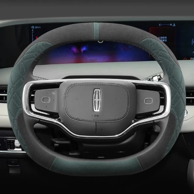 Suede Luxury Sport Aftermarket Dual-D Steering Wheel Cover for Lincoln Corsair Nautilus Aviator Navigator Zephyr Car Styling