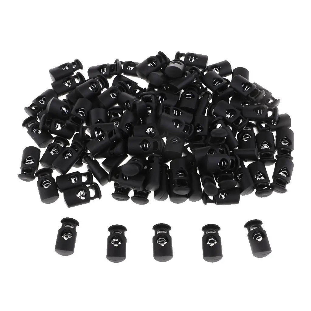 100 Piece Single Hole Barrel Cord Lock Stoppers Toggles Spring End DIY Findings Fastener Supplies Slider