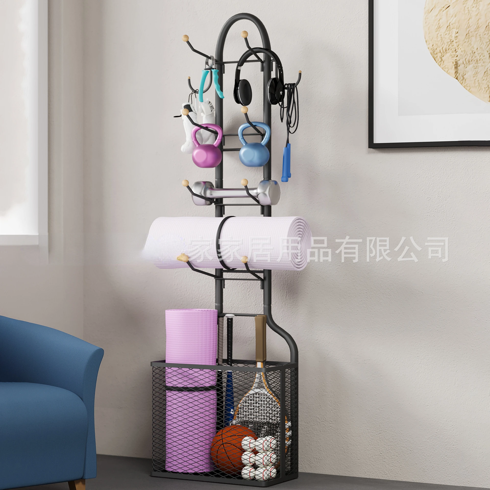 Living Room Sports Equipment Storage Rack Carbon Steel Classification Yoga Mat Storage Rack Gym Basketball Floor Iron Rack