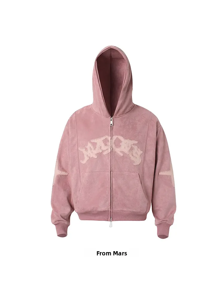 سترة هودي رجالية من مارس أمريكان بتصميم ريترو مع تطريز حروف وسحاب من الجلد المدبوغ، معطف شتوي أنيق بتصميم ياقة #4