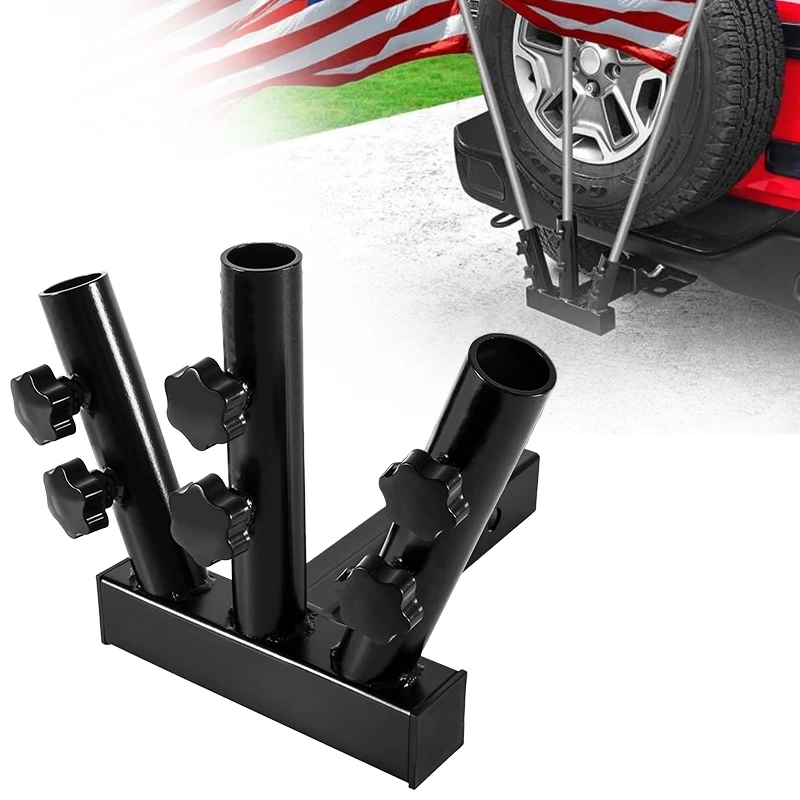

Universal Hitch Receiver 3 Flag Mount Holder Black Flag Pole Holder Trailer Hold Steel for Truck Suv For JEEP Wrangler JK JL