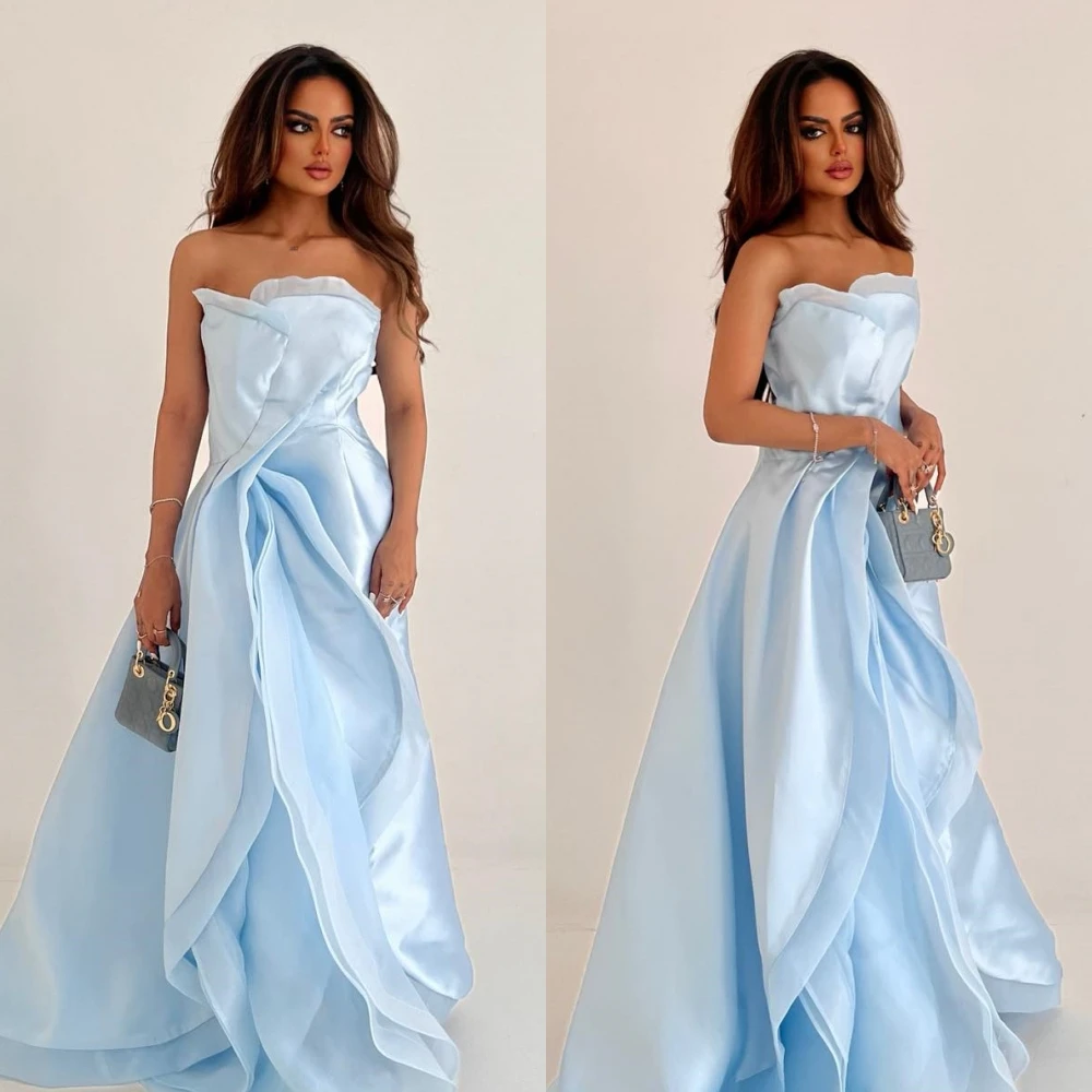 

Elegant Sizes Available Strapless A-line Cocktail Dresses Layered Skirts Sweep/Brush Satin Prom robe de soirée femmes