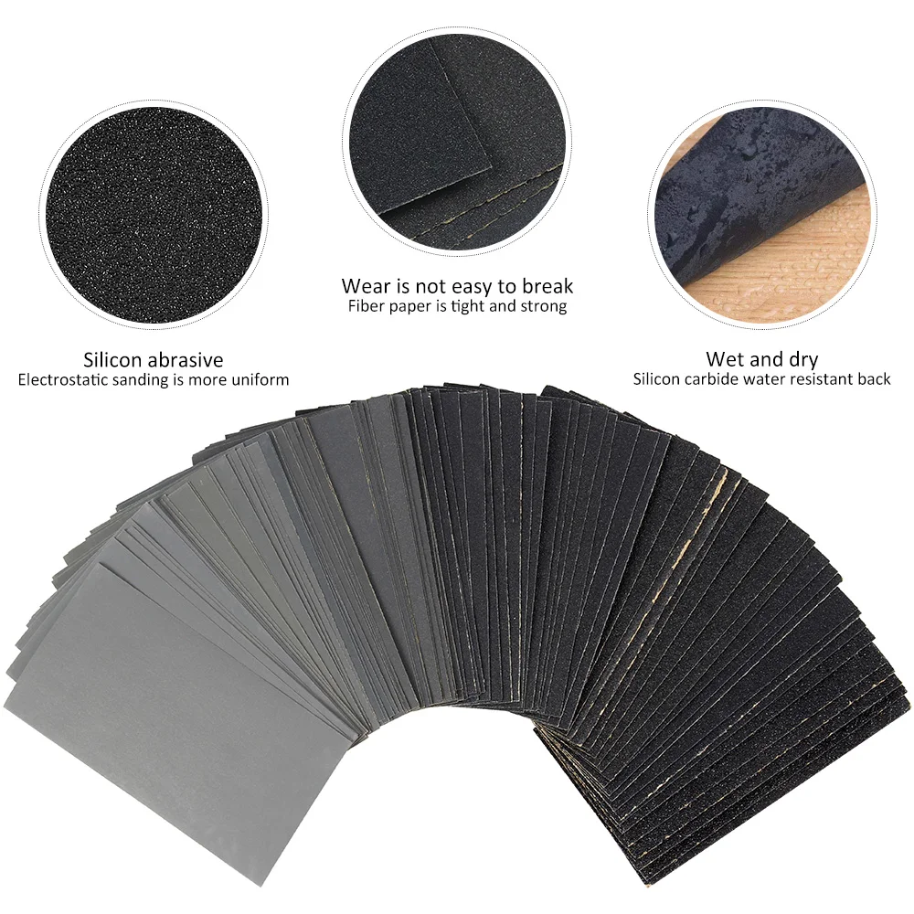 60 To 3000 Grit  102Pc Wet Dry Sandpaper Assortment Abrasive Paper Sheets For Automotive Sanding Wood Furniture Finishing