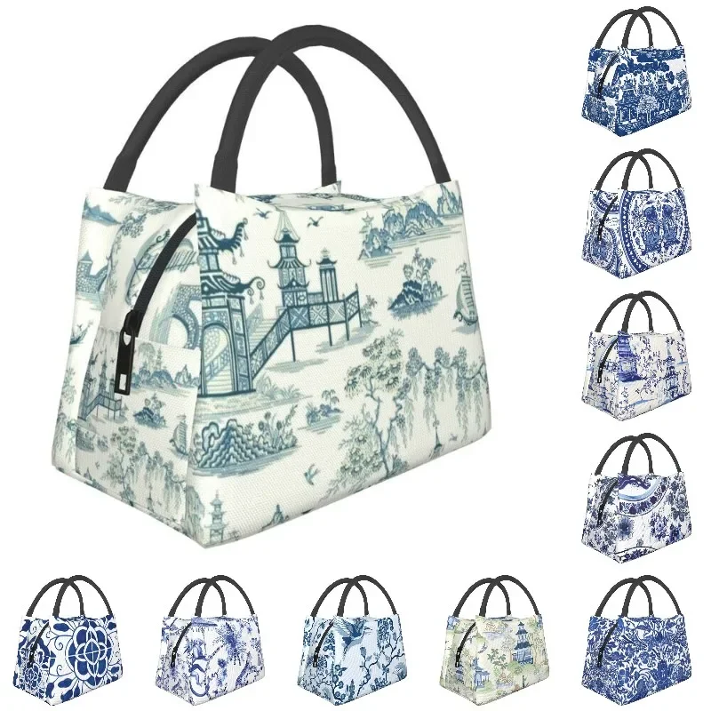 Oriental Pagoda Chinoiserie Vintage Temple Garden Resuable Lunch Boxes Multifunction Thermal Cooler Food Insulated Lunch Bag