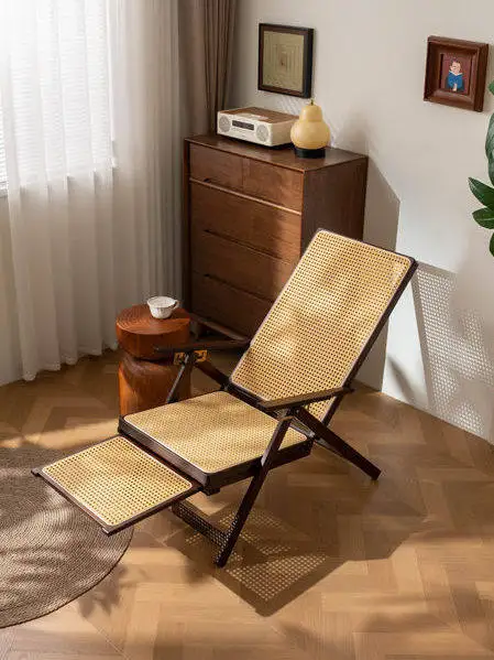 Rattan folding recliner Home balcony Adjustable leisure Comfortable lunch break Siesta armchair