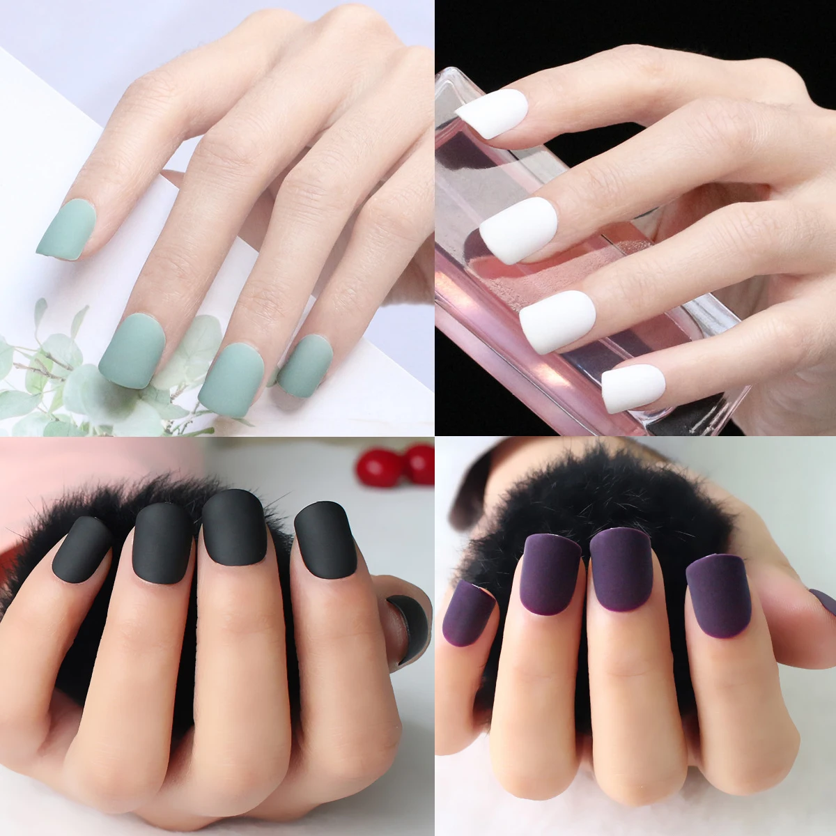 96-pcs Valse vingernagel Volledige dekking Vierkant Korte matte nageltips Kunstnagels Diy manicureset Nepnagels voor nagelkunst