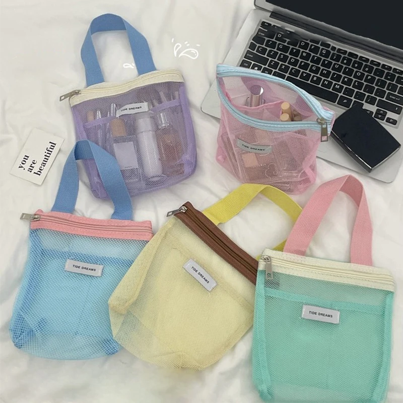 1 Uds. Bolsas de almacenamiento de artículos de tocador de maquillaje de malla, bolsos portátiles de viaje para lavado corporal, herramientas de ducha, organizador de cosméticos, bolsa