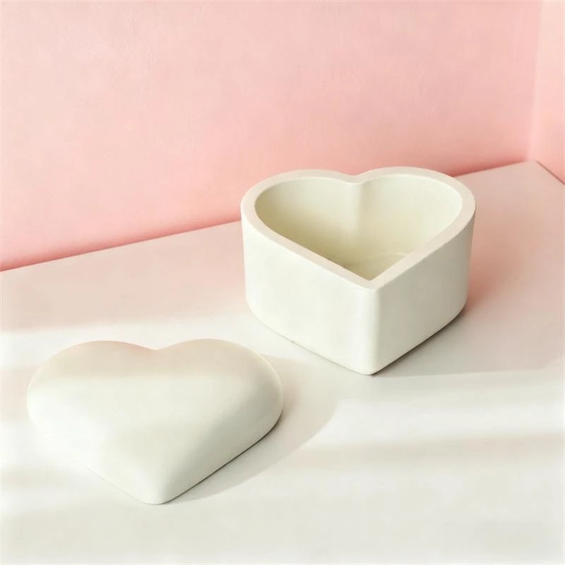 Love Heart Shape Storage Jar Silicone Molds Jewelry Storage Box Concrete Cement Vessel Container Home Decoration Mould