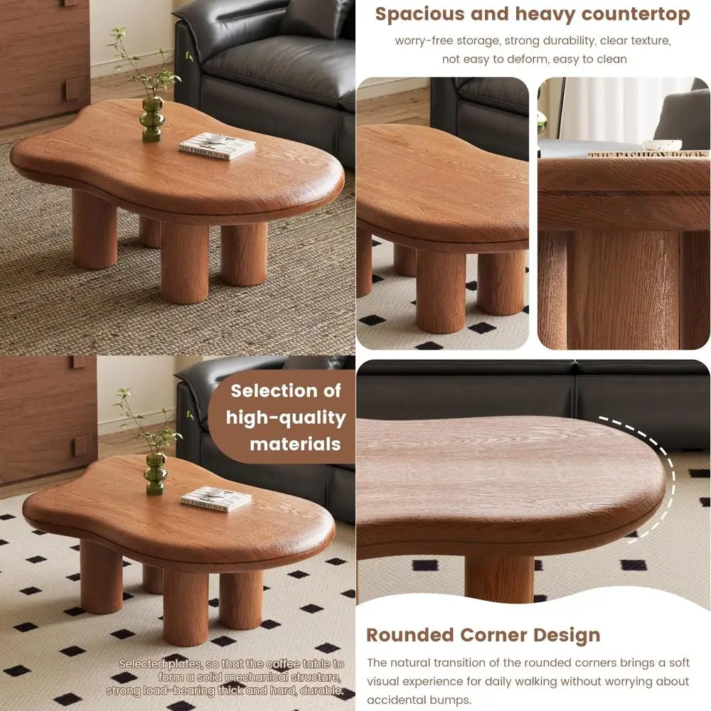

Modern Round Cloud-Shaped Wood Coffee Table with Thick Tabletop and Sturdy Legs, 35.82 Diameter, 2.67 Thick, Contemporary Living