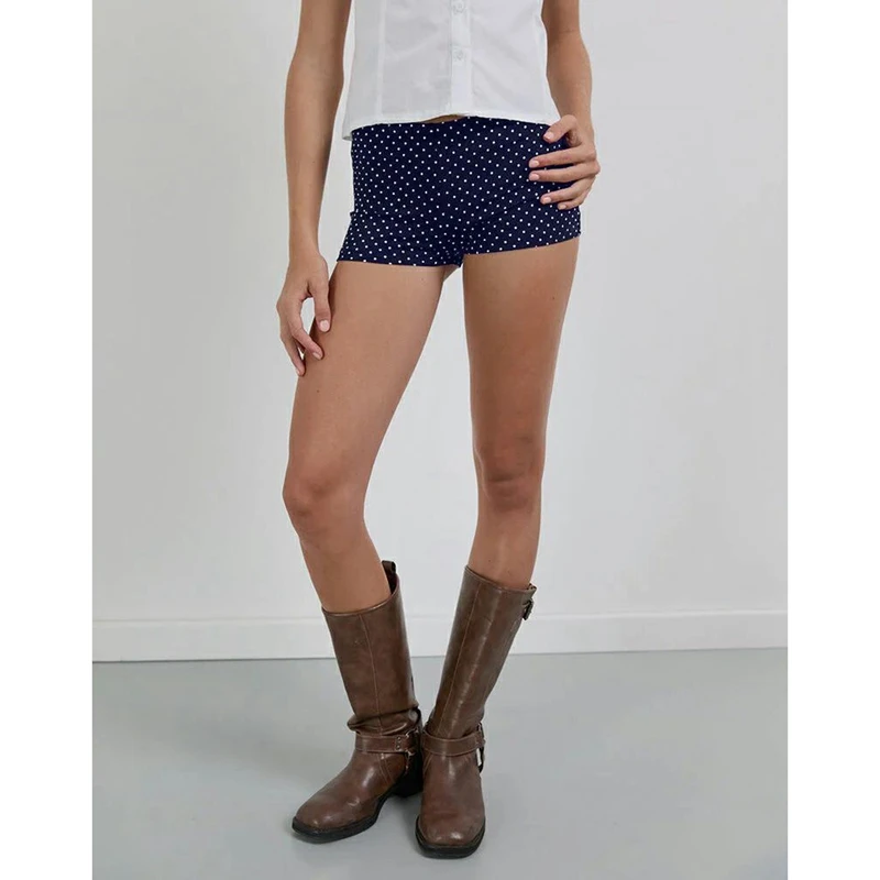 Combhasaki Pantaloni da donna con stampa a pois Vita bassa Elastico in vita Micro pantaloncini Carino Y2k Loungewear Boxer per uscire Mini pantaloncini