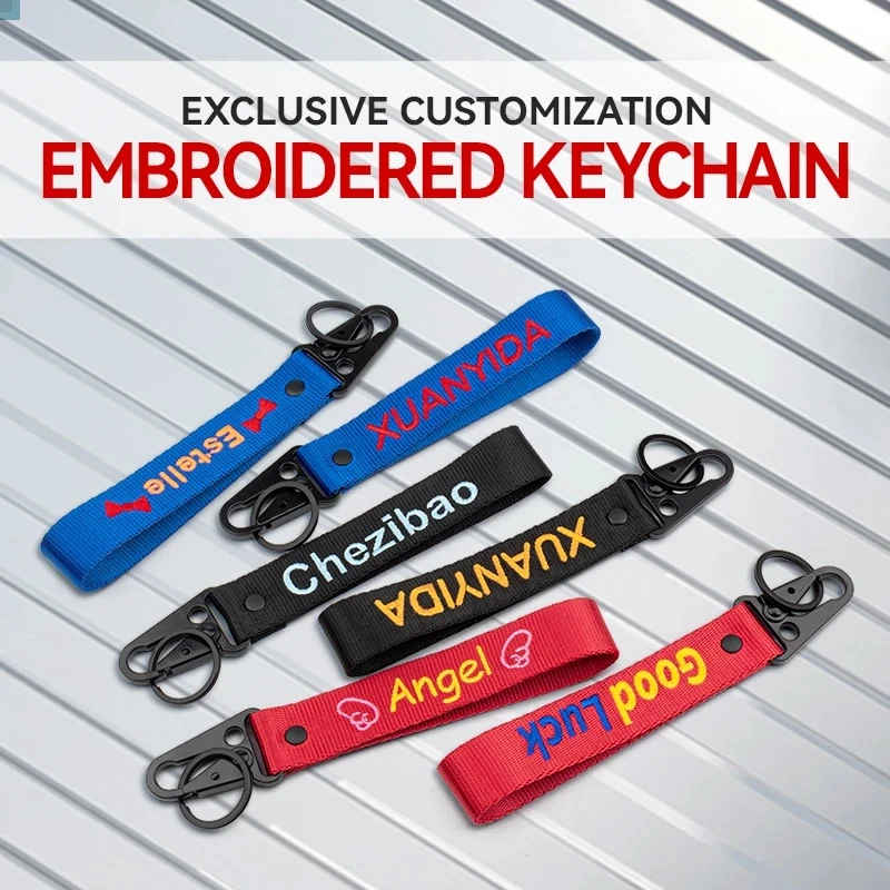 

Custom Embroidered Keychain Lanyard Customize Your Text Name Tag Car Key Chain Men Women Car Key Strap Waist Keychains Keyring