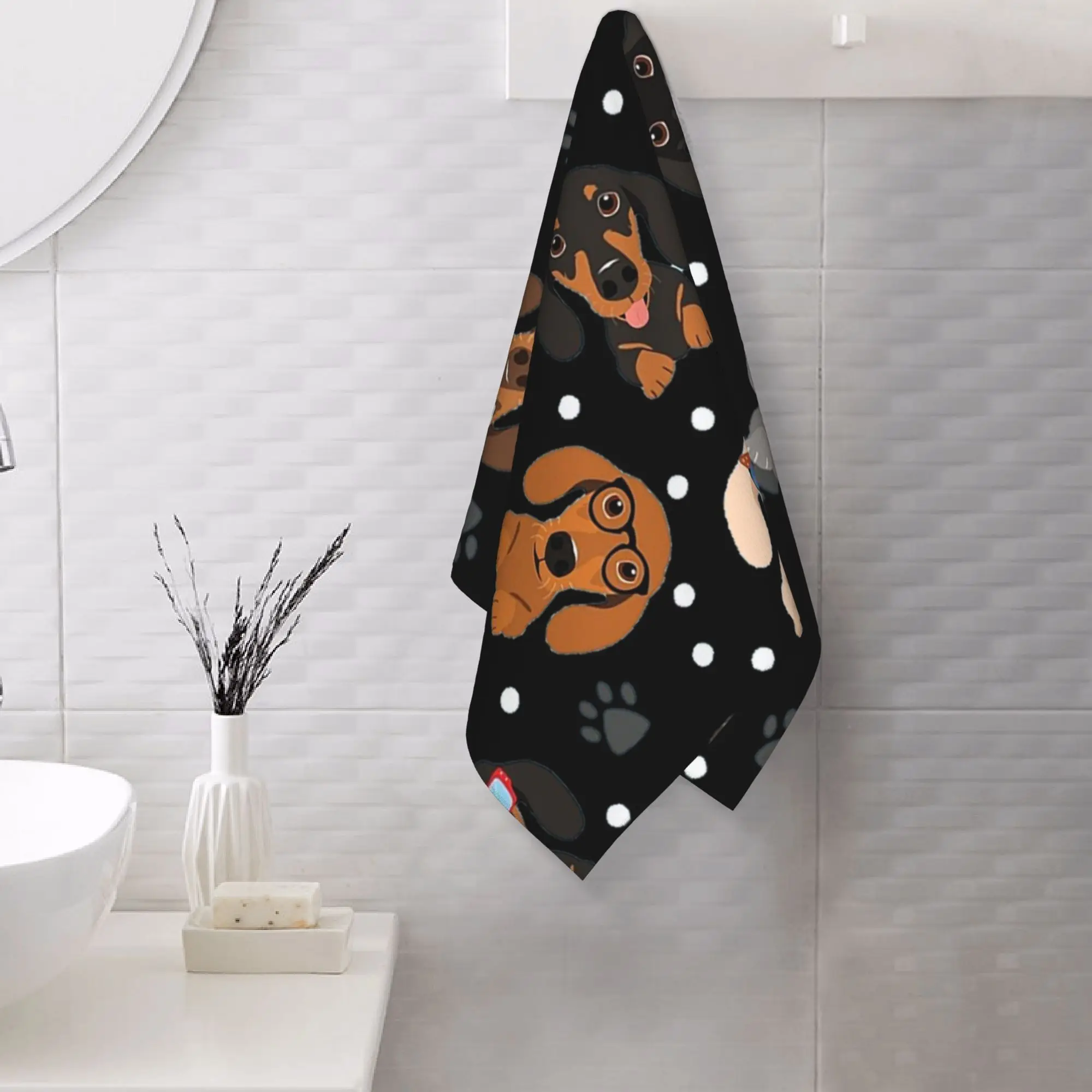 Custom Happy Dachshund Sausage Dogs Soft Face Towel Quick Dry Pool Bath Cotton Towels Breathable