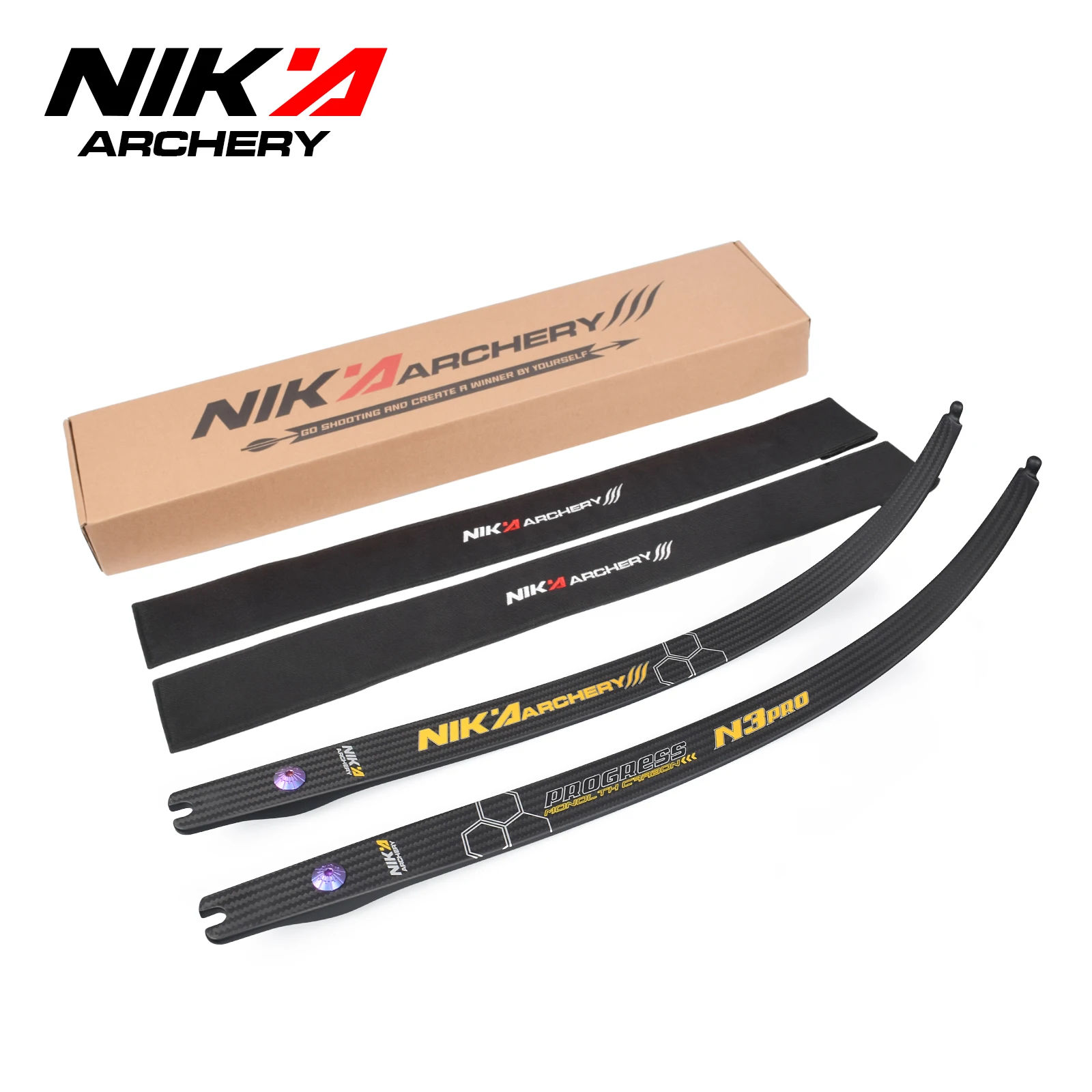 

Recurve Bow Limbs Progress Series Newest 68" @25H Pro N3 Limbs 100% Carbon Fiber Limbs Draw Weight 22-50LBS Nika Archery